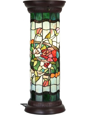 Home London Breeze Tiffany Tarzı Gül Desenli Renkli Cam Ayaklı Lamba, 71 Cm, El Yapımı Vitray