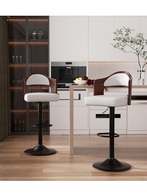 Hawthy Home Bar Taburesi 2'li Set, 360° Döner, Ayak Destekli, Sırtlıklı Sandalye