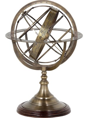 Eichholtz Küçük Süsleme Küres, Pirinç ve Ahşap, Zodyak Etkili Tasarım, 29 cm