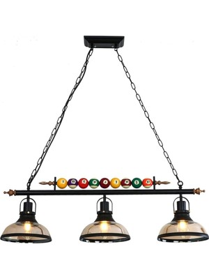Home London Breeze Minifair Retro Endüstriyel Bilardo Avizesi Siyah Demir, 98 Cm, Ayarlanabilir Zincirli Lamba
