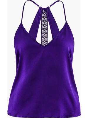 Aubade Silk Desire Ince Askılı Üst, V Yaka ve Derin Sırt Dekoltesi, Gipür Detaylı, Esnek Ipek Kumaş,
