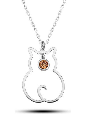 Tienda Elegante Gümüş Kasım Ayı Doğum Taşı Kedi Kadın Kolye