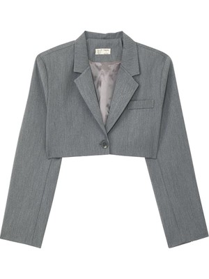 Reborn Society Kadınlar Için Şık Yaka Detaylı Crop Blazer