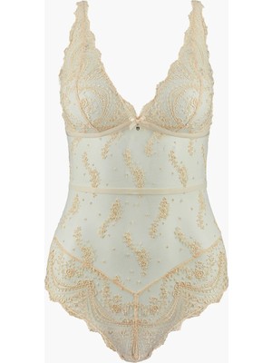 Aubade Écrin Noir Body, Grafik Desenli, Swarovski Taşlı, Altın Detaylı, Dantel Sırtlı Lüks Nakışlı Body