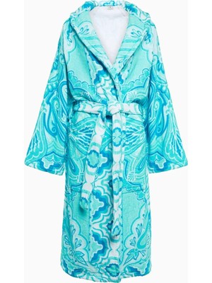 Etro Paisley Desenli, Italyan Tasarımı Mavi %100 Pamuk Bornoz