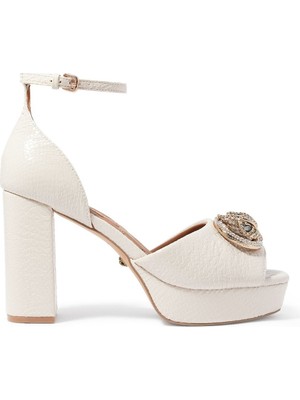 Kurt Geiger Yılan Derisi Desenli Platform Topuklu Ayakkabı - Off White