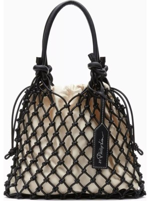 3.1 Phillip Lim Mini Macramé Çanta Siyah Pamuk Karışımı, Bez Iç Kılıf ve Deri Detaylı