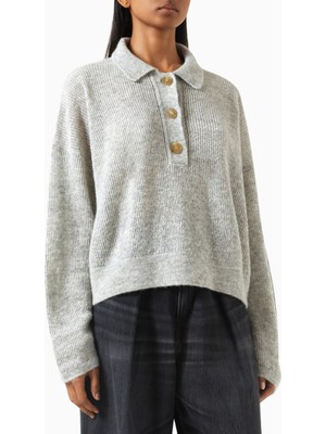 Haikure Vicky Buttoned Sweater, Açık Gri Lüks Kadın Triko, Şık Tasarım