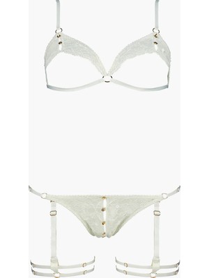 Aubade Hot Moon Iç Çamaşırı Seti, Dantel Bralette, Mini Kalp Külot ve Jartiyer