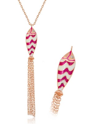 Tienda Elegante ​Gümüş Rose Püsküllü Balık Kolye