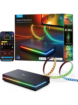 Govee HDMI 2.1 Sync Box Aı Kit 2, 8K@60Hz, 4K@144Hz, Vrr, Rgbıc Led, Tv Arka Plan Aydınlatması