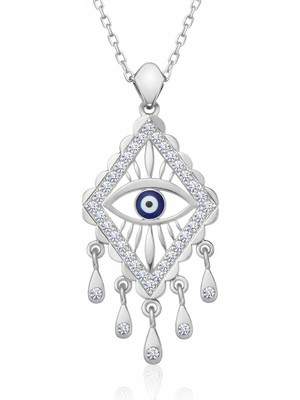 Tienda Elegante Gümüş Nazarlı Göz Kadın Kolye