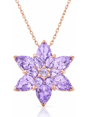 Tienda Elegante Gümüş Rose Lila Lotus Çiçeği Kolye