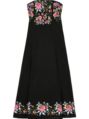 Nobody’s Child Nakış Detaylı Bandeau Midi Elbise Organik Pamuk Şıklığı