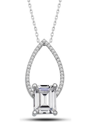 Tienda Elegante Gümüş Baget Taşlı Damla Kadın Kolye