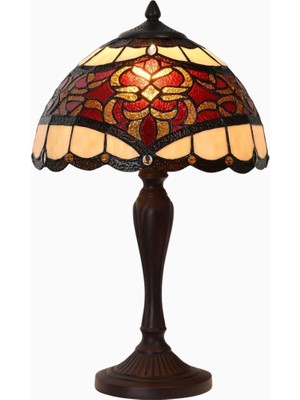 Bieye L30869 El Yapımı Tiffany Style Vitray Barok Masa Lambası Kırmızı