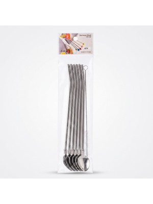 Cansa 6'lı Kaşıklı Pipet Seti - Metal - Pipet Temizleme Fırçası