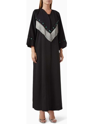 Beige Collection Şıklığı Yansıtan Süslemeli Fringeli Abaya ve Sheila Takımı