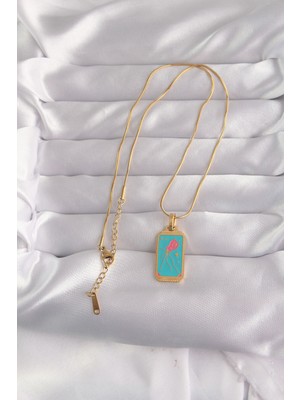 Bşk Virgo 316L Çelik Gold Renk Mavi Mineli Tarot Kolye