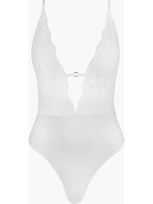 Aubade Kiss Of Love Body, Çiçek Dantelli, Kurdele Detaylı, Sırt Dekolteli, Yumuşak Krep Kumaşlı Body