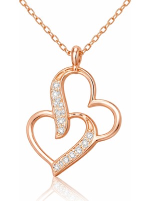 Tienda Elegante Gümüş Rose Birleşmiş Kalpler Kadın Kolye