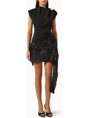 Acler Wigbeth Pleated, Skirt Mini Dress, Siyah Mini Elbise