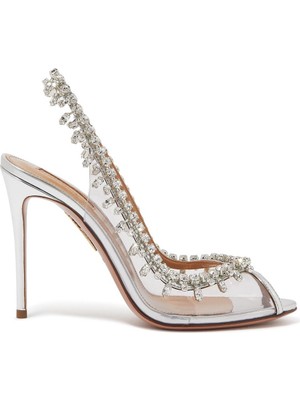 Aquazzura Kristal Taşlı Şeffaf Stiletto Topuklu Sandalet