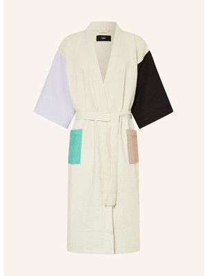 Hay Unisex Kimono, Renk Bloklu, Şal Yakalı, %60 Pamuk, 125 cm Uzunluk