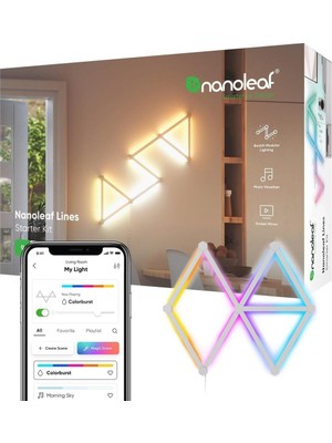 Nanoleaf Lines 60° Başlangıç Kiti, 9 Rgbw LED Akıllı Işık Çubuğu, Müzik & Ekran Senkronizasyonlu