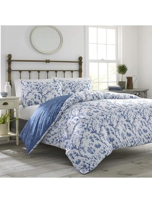 Laura Ashley Elise Nevresim Takımı – Çift Kişilik/kraliçe, %100 Pamuk, Orta Mavi, Çiçek Desenli