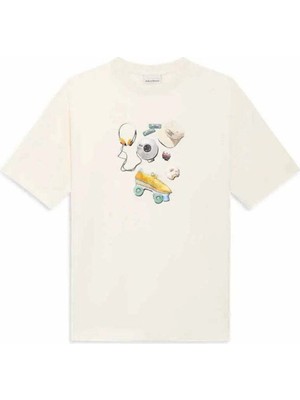 American Rag Cie 100% Pamuk Le T-Shirt Balade - Ribanalı Krem Renkli Tişört