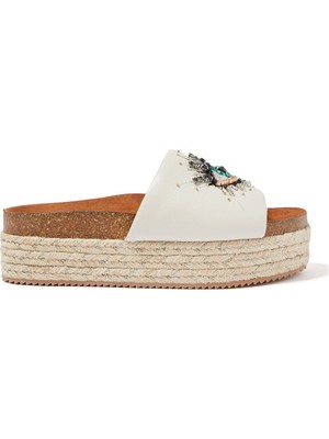 Kurt Geiger Beyaz Deri Platformlu Göz Desenli Sandalet