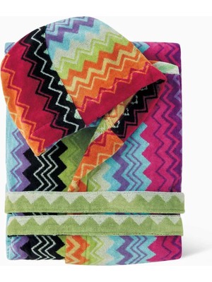 Missoni Unisex Giacomo Kapşonlu Bornoz, Pamuklu Kadife, Zikzak Desenli & Konforlu