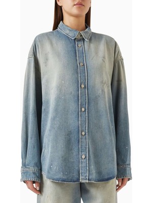 Acne Studios Mavi Distressed Gömlek - 60% Pamuk, 40% Lyocell - Şık ve Rahat Tasarım