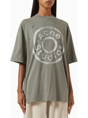 Acne Studios Distressed Logo T-Shirt - Yeşil - %75 Organik Pamuk, %25 Polyester Kumaş Içeriği