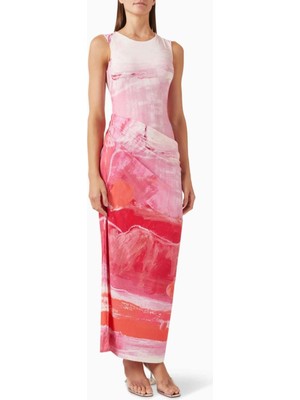 Acler Violethill Midi Elbise - Çok Renkli - Crewneck - Gizli Kapama - Fırfırlı Etek - Pembe