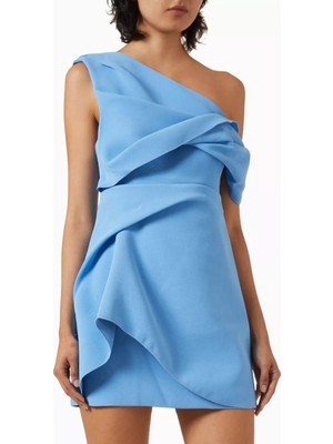 Acler Ashford Asimetrik Mini Elbise, Capri Blue