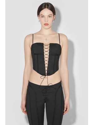 American Rag Cie Black Stretch Lara Laced Corset - Adjustable Straps & Cropped Hem