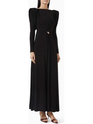 Eegen Studio Şık Diva Maxi Elbise - Puf Kollu, Derin U Yaka, Twinkle Knit Kumaş