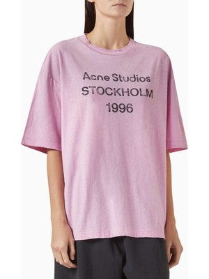 Pembe 1996 Logo Baskılı T-Shirt - Pamuk Karışımı - Acne Studios Vintage Şıklığı