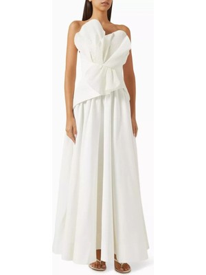Acler Sageston Pileli Gown, Beyaz Minimal ve Şık Abiye Elbise