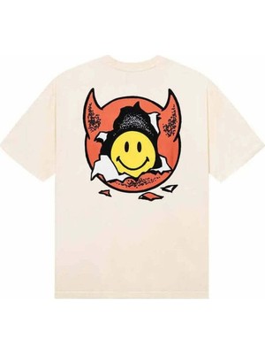 American Rag Cie Smiley Inner Peace T-Shirt - %100 Pamuk, Krem Renk, Doğru Beden Uyumu