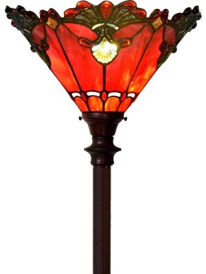 Home London Breeze Tiffany Tarzı Barok Vitray Ayaklı Lambader El Yapımı 180 cm Torchiere Zemin Lambası