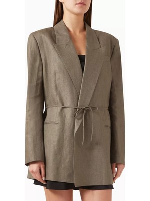 Kemerli Relax Fit Keten Blazer