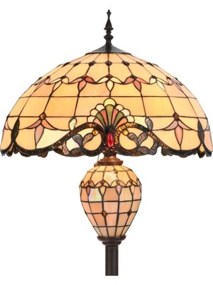 Home London Breeze Barok Tiffany Vitray Ayaklı Lamba, 163 cm Çift Aydınlatmalı