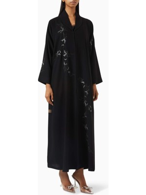 Rauaa Official Şık Işlemeli Abaya Rahat Drape Uzun Kollu Ön Açılır Tasarım ile Her Ortama Uygun