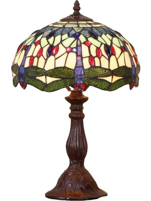 Home London Breeze 12 Inç Dragonfly Tiffany Tarzı Vitray Masa Lambası, Metal Tabanlı, El Yapımı