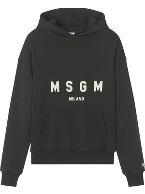 MSGM Çocuklar Için Logo Baskılı Pamuklu Kapüşonlu Sweatshirt - Koyu Gri