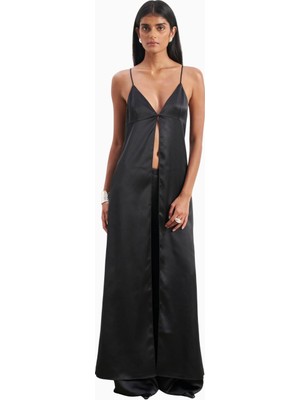 Because Of Alice Satin V Neck Longline Camisole Parlak V Yaka Saten Kadın Bluz