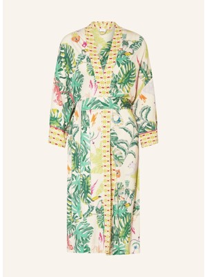 Mey Mystic Jungle Kadın Kimono, Modal Karışımlı Jersey, Desenli, Kontrast Borulu, Şal Yaka
